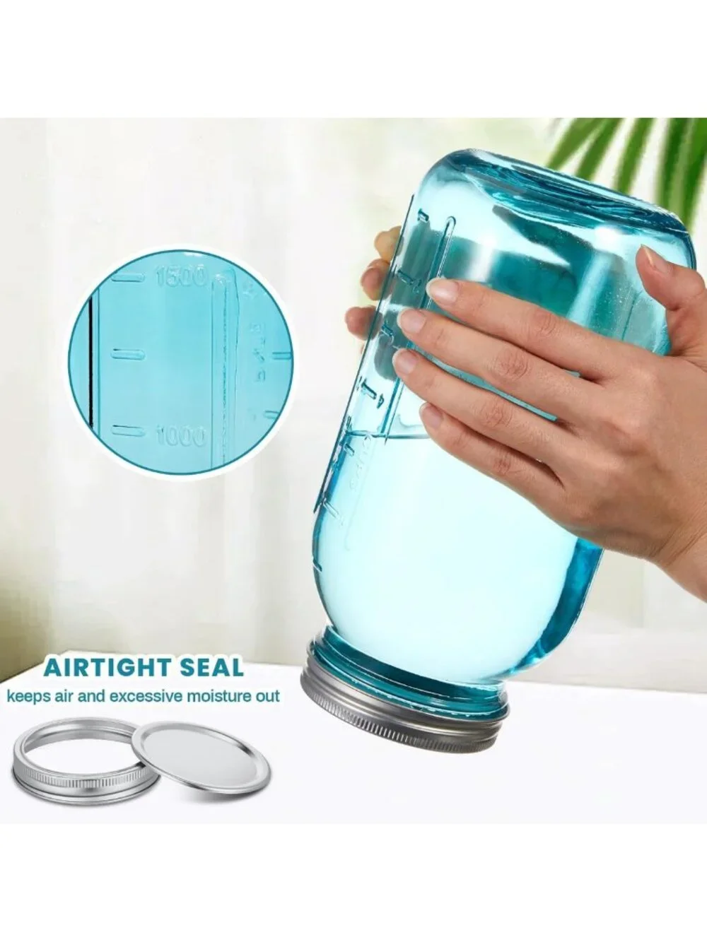 3 Pcs 64 oz Glass Mason Jars Set - Airtight Canning & Fermenting Containers
